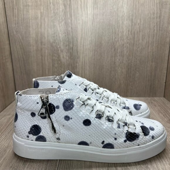 Blackstone Shoes - Blackstone NL-43 Sneakers Women 39 High Top Leather Lace Up Ink Dots Black White